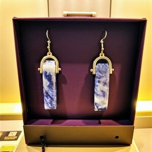 Gold and Blue Marble Earrings